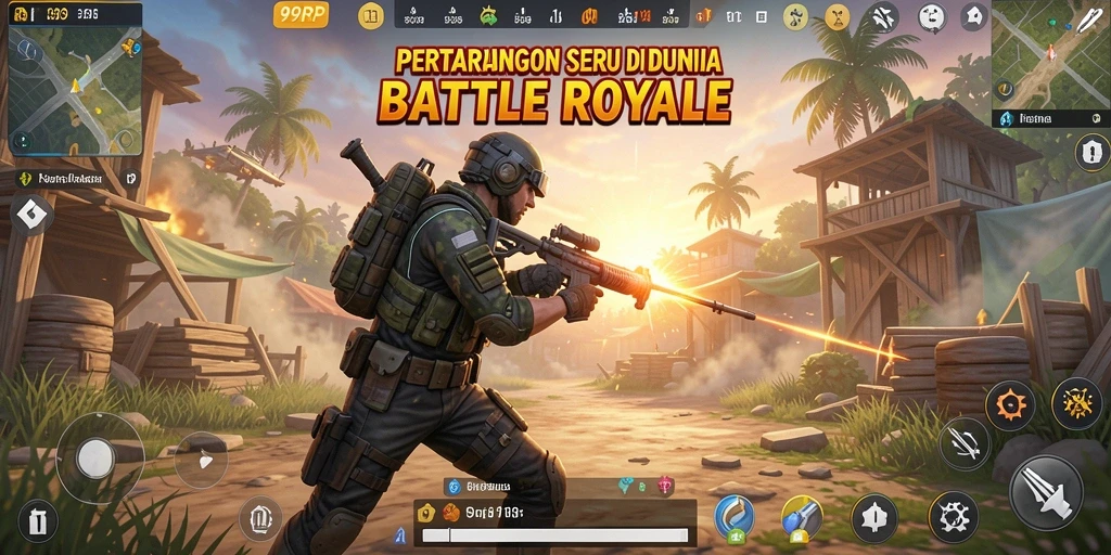 Screenshot permainan 99RP yang menampilkan aksi Battle Royale yang mendebarkan.