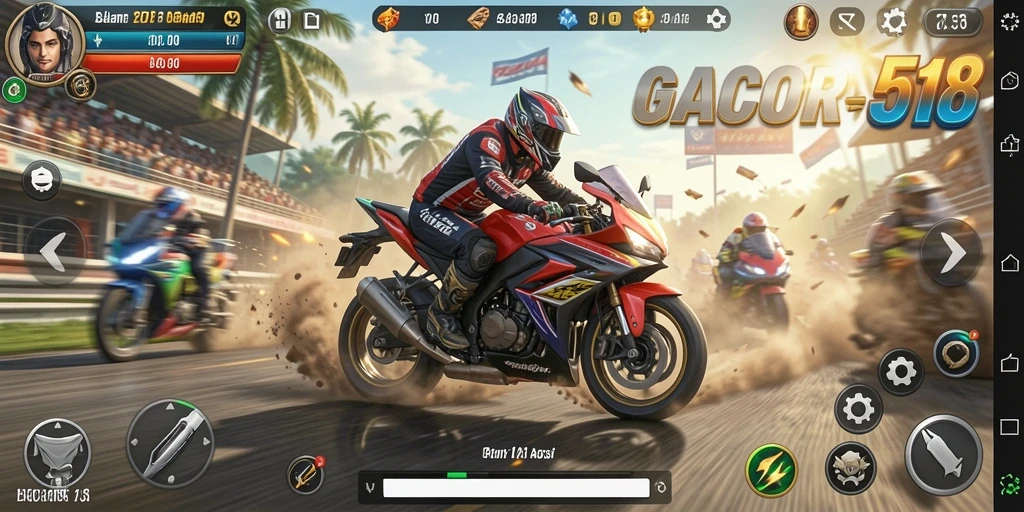 GACOR518 menampilkan gameplay seru balapan motor di trek yang menantang.