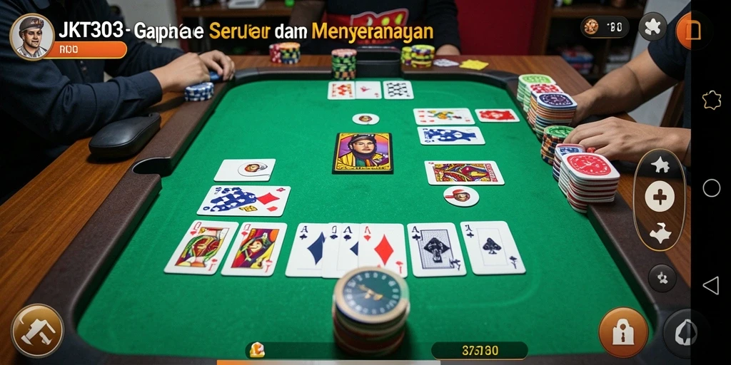Tampilan gameplay seru dari JKT303 yang penuh strategi Gaple.
