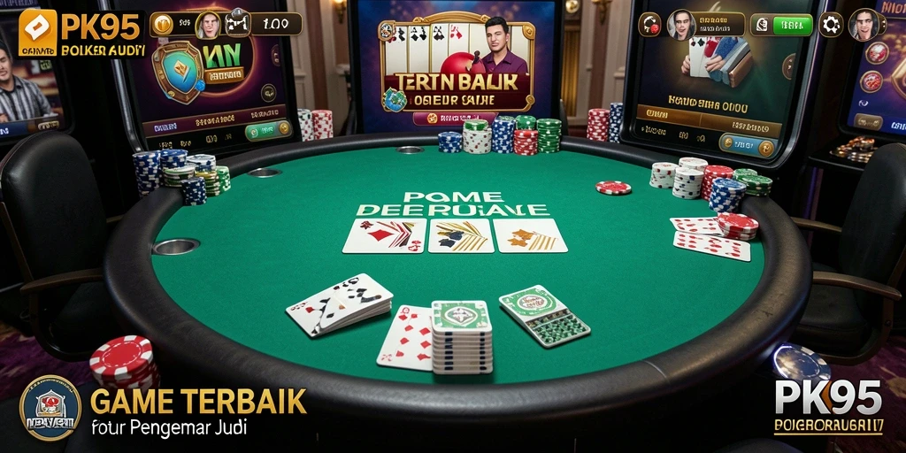 Tangkapan layar gameplay PK95, menunjukkan suasana poker yang seru.
