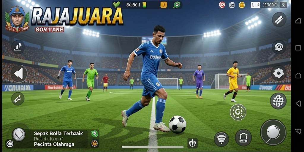 Tampilan gameplay sepak bola yang menarik dan mendebarkan.